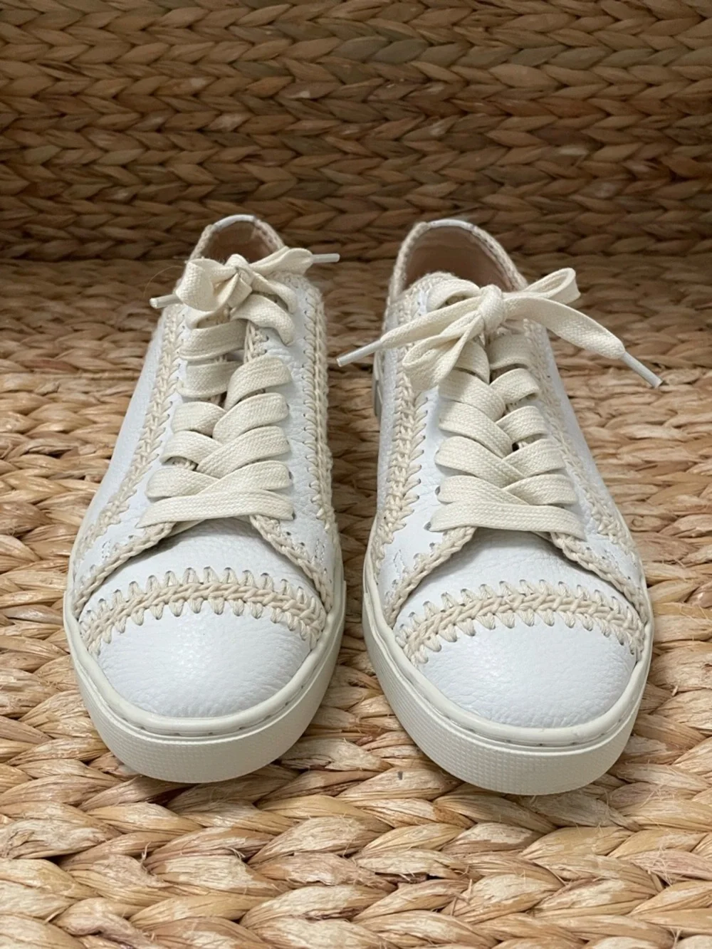 Frye‎ Ivy Crochet Low Lace Sneakers in White Tumbled Leather